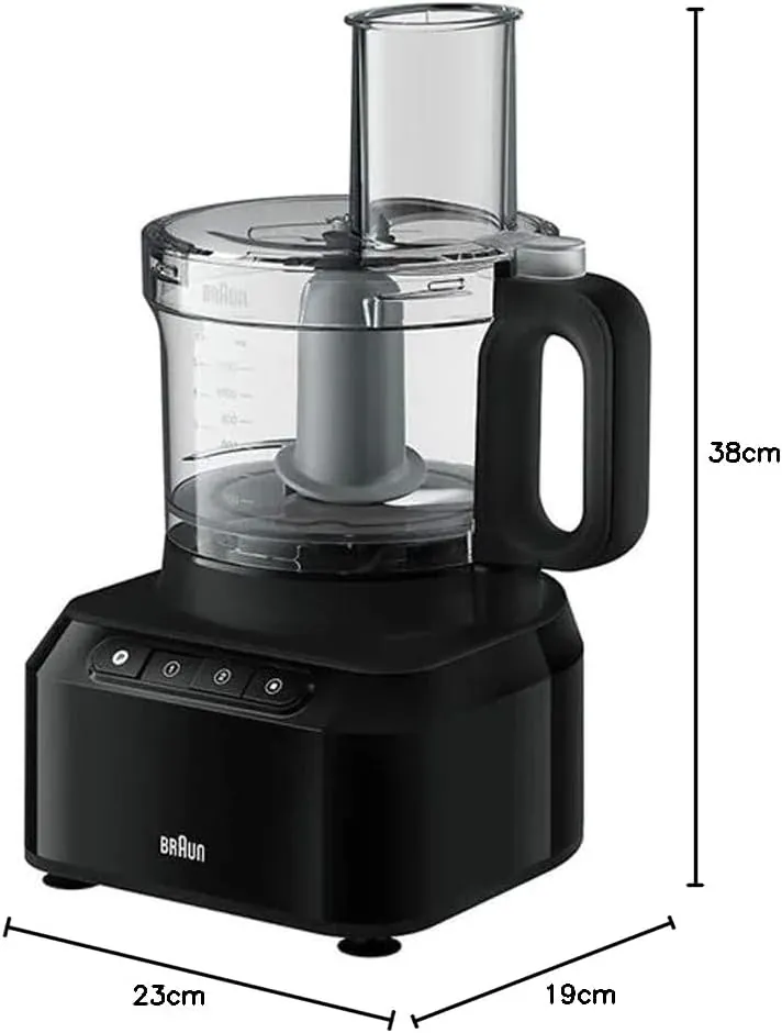 Braun PureEase Food Processor, 800 Watts, Black – International Warranty – FP3132BK