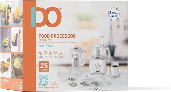 IDO Food Processor FP1000 WH   1000W   25 Functions   White   2 Years Warranty