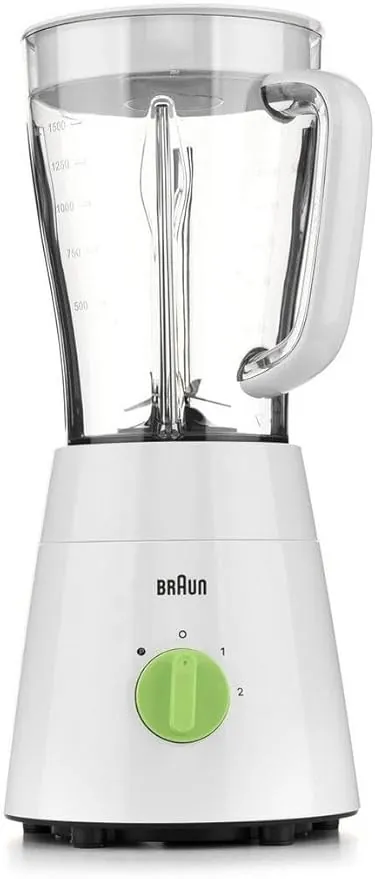 Braun JB0115WH Blender 2 in 1, 500W, 1.75L, 2 Speeds, Pulse Function, 4 Blades System, White Green